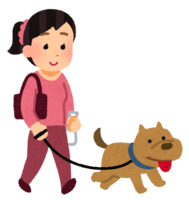 Human (female) walking a dog