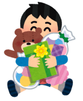 Boy holding many presents