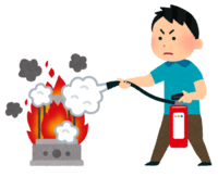 Person who extinguishes a burning stove (accident)