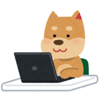 Dog character using a computer