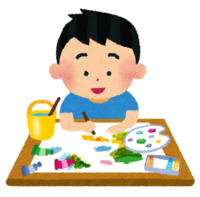 Boy writing a picture with paint