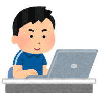 Person wearing sportswear using a personal computer (male)