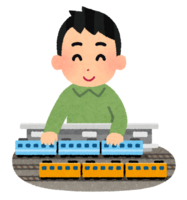 A person playing with a model railroad