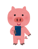 Pig character using a smartphone