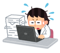 A woman in a white coat who is busy working