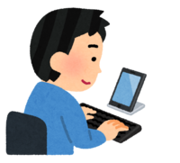 A person who operates a smartphone with a keyboard