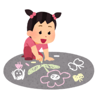 Child scribbling on the road