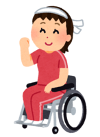 車椅子に乗って運動する人(女性)