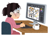 徹夜で絵を描くイラストレーター(女性)