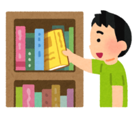 Boy taking out a book from the bookshelf
