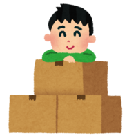 引越し仕立ての男性(ダンボールの山)
