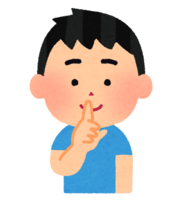 用手指贴着嘴说"请安静"的男孩