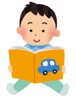 Child (boy) reading a picture book