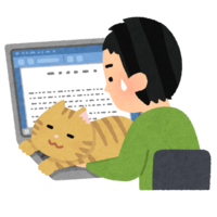 被猫打扰工作的人(男性)