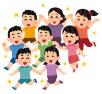 Children running hand in hand (Asian)