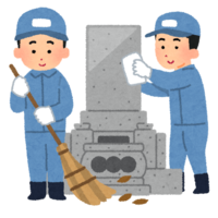 Contractor cleaning the grave