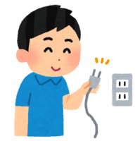 コンセントを抜いている男性(節電)
