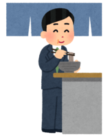 Standing eating soba