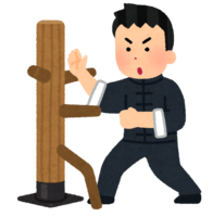 A person practicing with a wooden person
