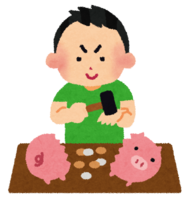 Boy breaking the piggy bank