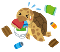 Sea turtle eating garbage (environmental problems)
