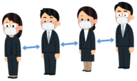 正装で並ぶ人たち(ソーシャルディスタンス)