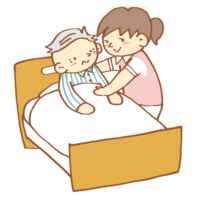 Female caregiver assisting in bed
