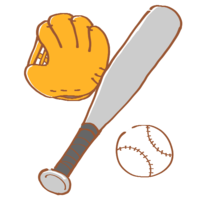 Baseball glove, bat and ball