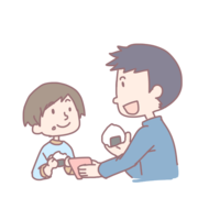 Parent and child eating rice balls