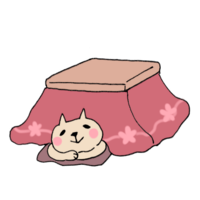 A cat that is chilly with a kotatsu