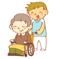 Male caregiver pushing a wheelchair