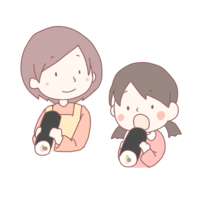 Parent and child eating Ehomaki