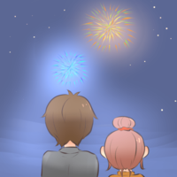Men and women watching fireworks