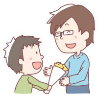 Boy giving flowers to his father