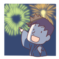 Boy pointing at fireworks
