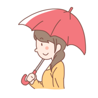 赤い傘をさす女性
