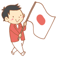 日本の国旗を持って入場する男性選手