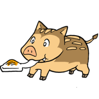 Wild boar eating rice cake