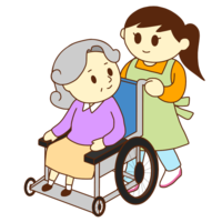 轮椅老太太和女工作人员