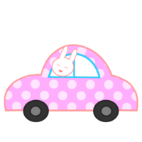 Polka dot car and rabbit