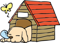 A dog sleeping soundly in a kennel