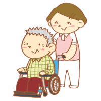 Female caregiver pushing a wheelchair