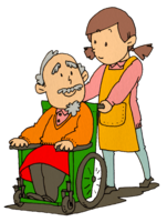 Caregiver pushing a wheelchair