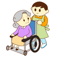 轮椅奶奶和男性工作人员