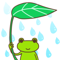 葉っぱの傘を持つカエル