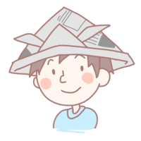 Boy wearing a newspaper helmet