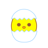 A chick wearing an egg shell