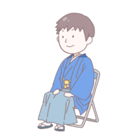 Adult man sitting in a blue hakama