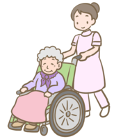 Wheelchair grandmother and helper