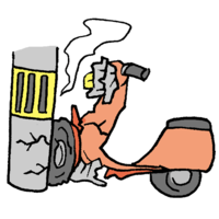 電柱にぶつかるバイク